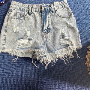 High waisted denim jean shorts